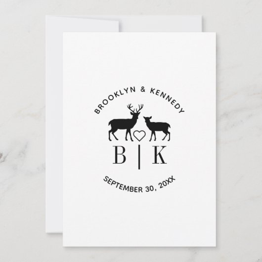 Tweeling Naam Hert Monogram Landelijke Bruiloft Kaart (Achterkant)