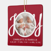 Tweeling Namen Geboorte Stats Foto Red Keepsake Keramisch Ornament (Links)