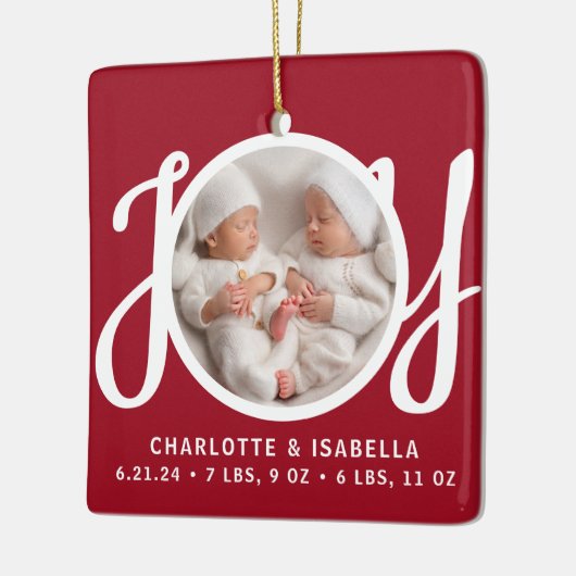 Tweeling Namen Geboorte Stats Foto Red Keepsake Keramisch Ornament (Links)