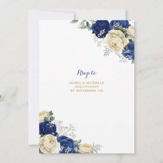 Tweeling Navy Blue Ivoor Prinsessen Quinceañera Kaart (Achterkant)