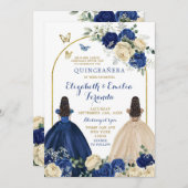 Tweeling Navy Blue Ivoor Prinsessen Quinceañera Kaart (Voorkant / Achterkant)