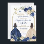 Tweeling Navy Blue Ivoor Prinsessen Quinceañera Kaart<br><div class="desc">Tweeling Marine Blauw Ivoor Prinsessen Quinceañera Uitnodiging</div>