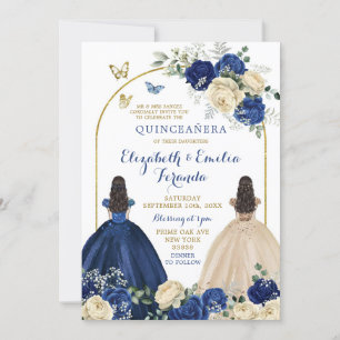 Tweeling Navy Blue Ivoor Prinsessen Quinceañera Kaart