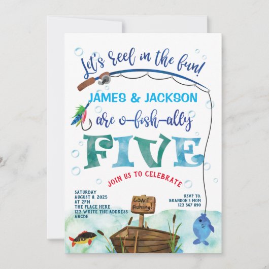 Tweeling O-vis-ally Little Fisherman 5th jarig Kaart (Voorkant)