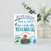 Tweeling O-vis-ally vissen thema 3e verjaardag Uitnodiging Briefkaart (Staand voorkant)