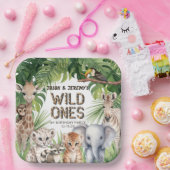 Tweeling Oerwoud safaridieren wild een 1e verjaard Papieren Bordje (Feest)