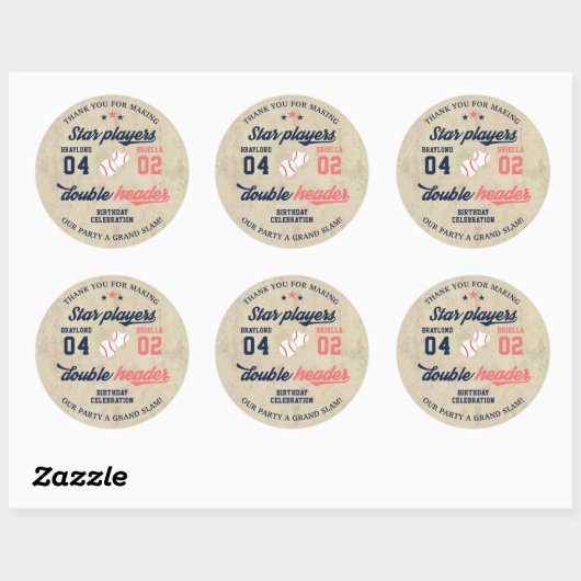 Tweeling of broer of zus Baseball Double Header Ve Ronde Sticker (Vel)