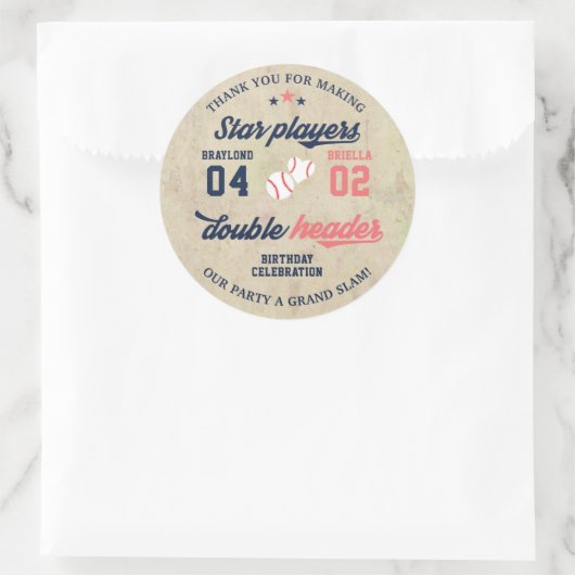 Tweeling of broer of zus Baseball Double Header Ve Ronde Sticker (Tas)