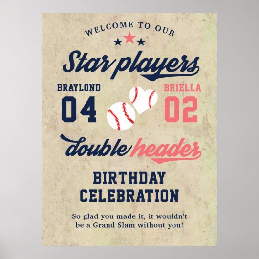 Tweeling of broer/zus honkbal dubbele header verja poster (Voorkant)