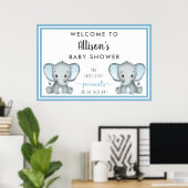 Tweeling Olifant Baby Jongen Shower Welkom Poster (Thuiskantoor)