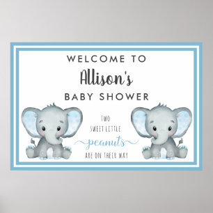 Tweeling Olifant Baby Jongen Shower Welkom Poster