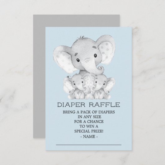 Tweeling Olifant Baby shower Luier Raffle Ticket Informatiekaartje (Voorkant / Achterkant)