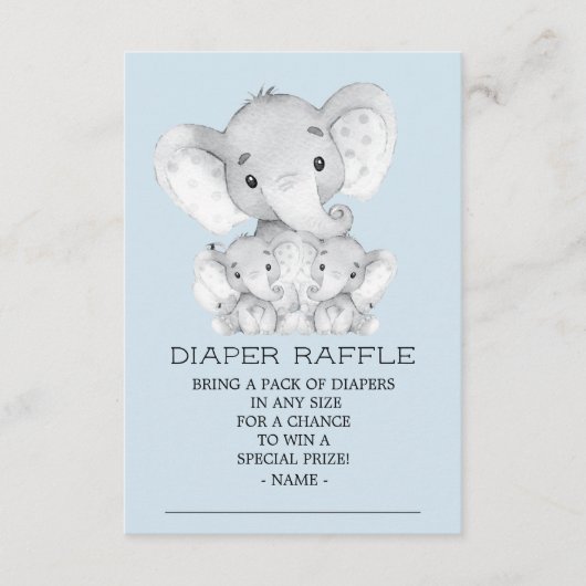 Tweeling Olifant Baby shower Luier Raffle Ticket Informatiekaartje (Voorkant)