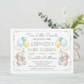 tweeling olifant Baby shower pastel ballonnen uitn Kaart (Staand voorkant)