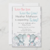 Tweeling Olifant Baby Shower Uitnodiging (Voorkant)