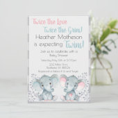 Tweeling Olifant Baby Shower Uitnodiging (Staand voorkant)