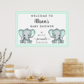 Tweeling Olifanten Mint Baby Shower Welkom Poster (Keuken)