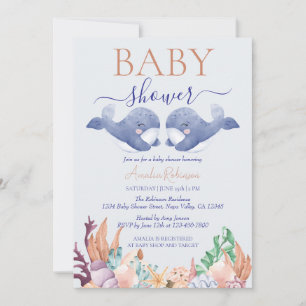 Tweeling onder het Zee Whale Waterverf Baby shower Kaart
