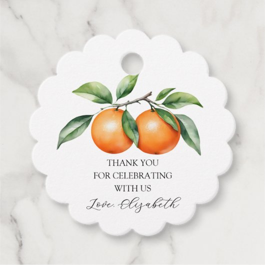 Tweeling Oranje Baby shower Bedankjes Labels (Voorkant)