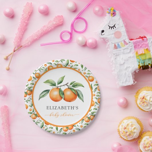 Tweeling Oranje Baby shower Papieren Bordje (Feest)