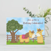 Tweeling Paard Verjaardag Uitnodigen ~ Tweeling Me Kaart (Staand voorkant)