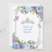 Tweeling Paarse en Blauwe Vlinder Zilveren Quincea Kaart (Achterkant)