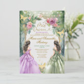 Tweeling Paarse en groene prinses Mis Quince Kaart (Staand voorkant)