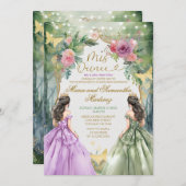 Tweeling Paarse en groene prinses Mis Quince Kaart (Voorkant / Achterkant)
