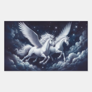 Tweeling Pegasus Vliegen door de nachtelijke hemel Rechthoekige Sticker