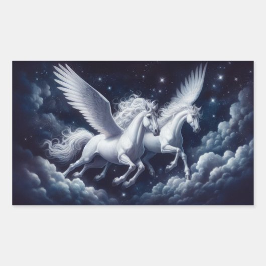Tweeling Pegasus Vliegen door de nachtelijke hemel Rechthoekige Sticker (Voorkant)