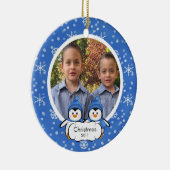 Tweeling pinguïns foto kerstversieringen keramisch ornament (Rechts)