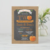 Tweeling pompoen 2e tweede twee verjaardagsfeestje kaart (Staand voorkant)