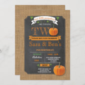 Tweeling pompoen 2e tweede twee verjaardagsfeestje kaart (Voorkant / Achterkant)