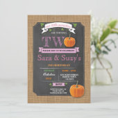 Tweeling pompoen 2e tweede twee verjaardagsfeestje kaart (Staand voorkant)