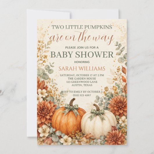 Tweeling Pompoen Baby Shower Kaart (Voorkant)