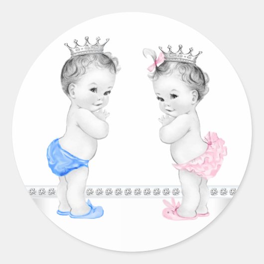 Tweeling Prins en Prinses Baby Shower Stickers (Voorkant)