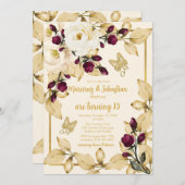 Tweeling Quinceañera Champagne Bourgondië en goud Kaart (Voorkant / Achterkant)