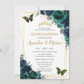 Tweeling Quinceañera Emerald Groen Marine Blauw Bl Kaart (Voorkant)