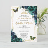 Tweeling Quinceañera Emerald Groen Marine Blauw Bl Kaart (Staand voorkant)