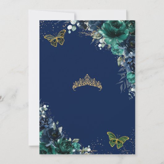 Tweeling Quinceañera Emerald Groen Marine Blauw Bl Kaart (Achterkant)