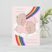 Tweeling Regenboog Baby Meisjes Baby Shower Kaart (Staand voorkant)
