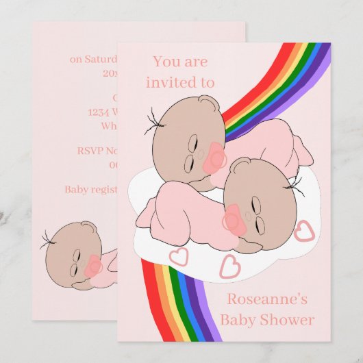 Tweeling Regenboog Baby Meisjes Baby Shower Kaart (Voorkant / Achterkant)