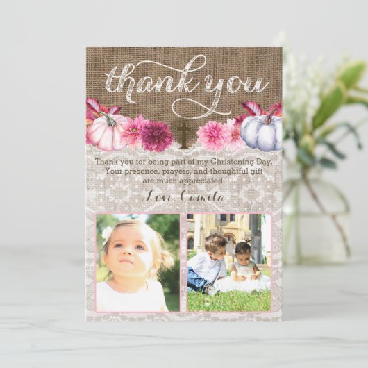 Tweeling religieuze bedankkaarten met pompoenen bedankkaart (Staand voorkant)