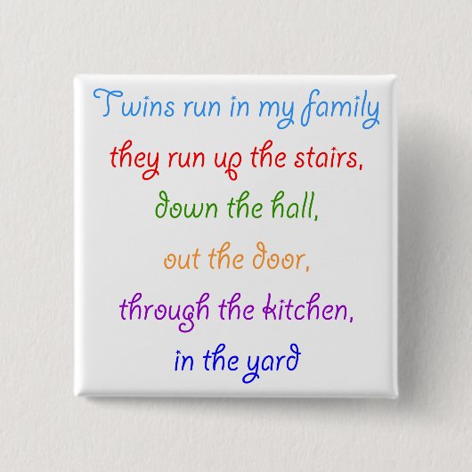 Tweeling rent in mijn familie knop vierkante button 5,1 cm (Voorkant)