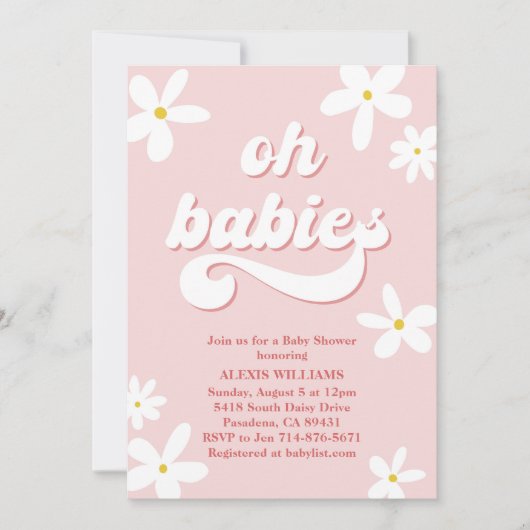 Tweeling Retro Daisy Baby shower Baby in bloei Kaart (Voorkant)