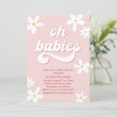 Tweeling Retro Daisy Baby shower Baby in bloei Kaart (Staand voorkant)