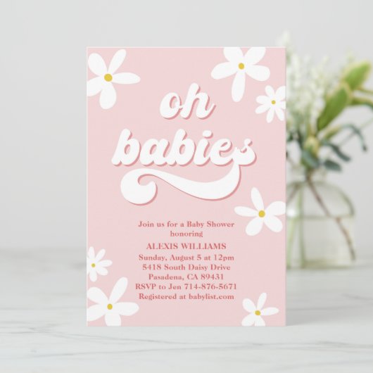 Tweeling Retro Daisy Baby shower Baby in bloei Kaart (Staand voorkant)