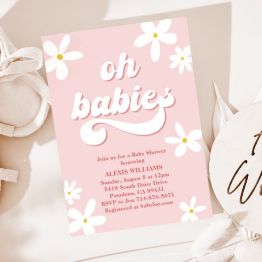 Tweeling Retro Daisy Baby shower Baby in bloei Kaart