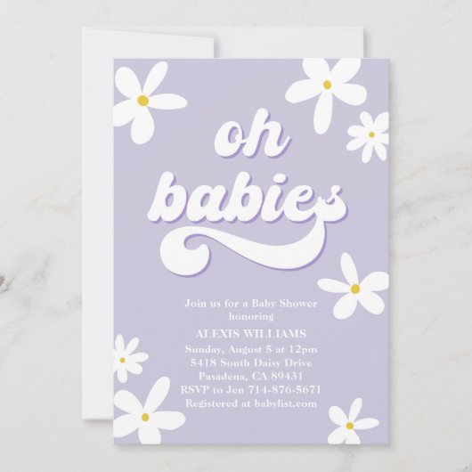 Tweeling Retro Daisy Baby shower Baby in bloei Kaart (Voorkant)