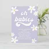 Tweeling Retro Daisy Baby shower Baby in bloei Kaart (Staand voorkant)